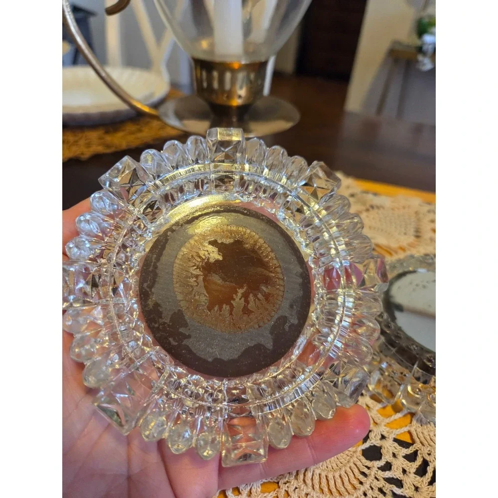 vintage press glass mirror candle holders set of two